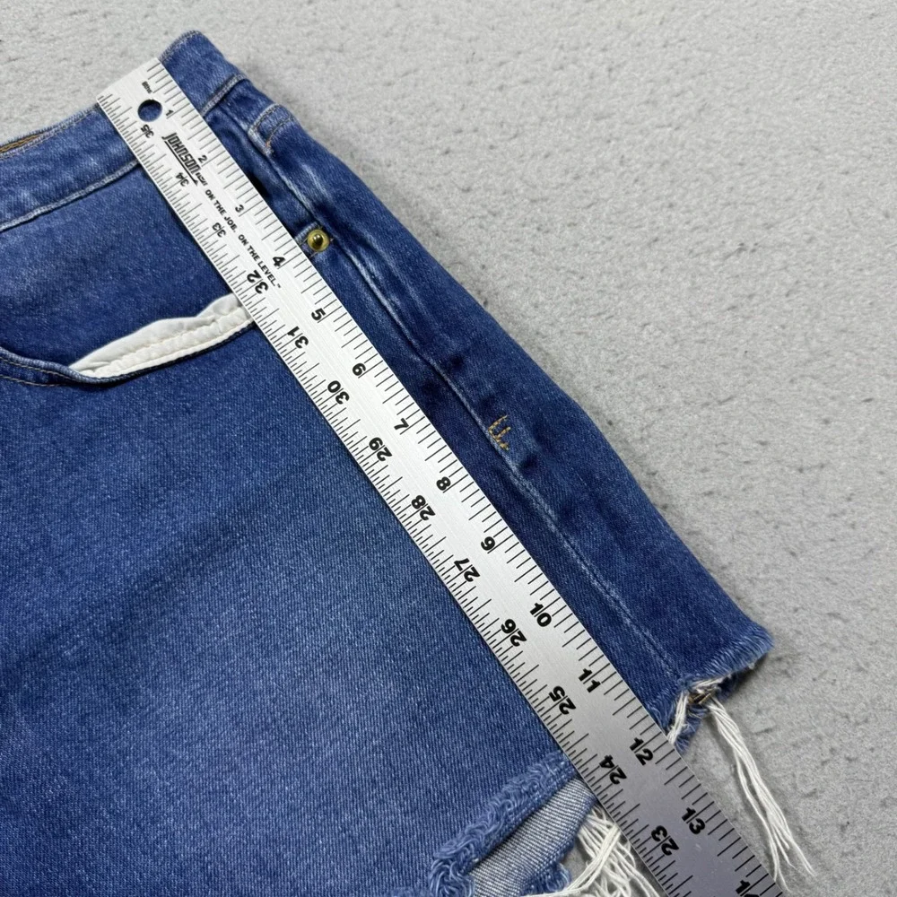 Frame Denim Le Brigette Raw Edge Shorts Long Water Blue Frayed Hem Womens 27